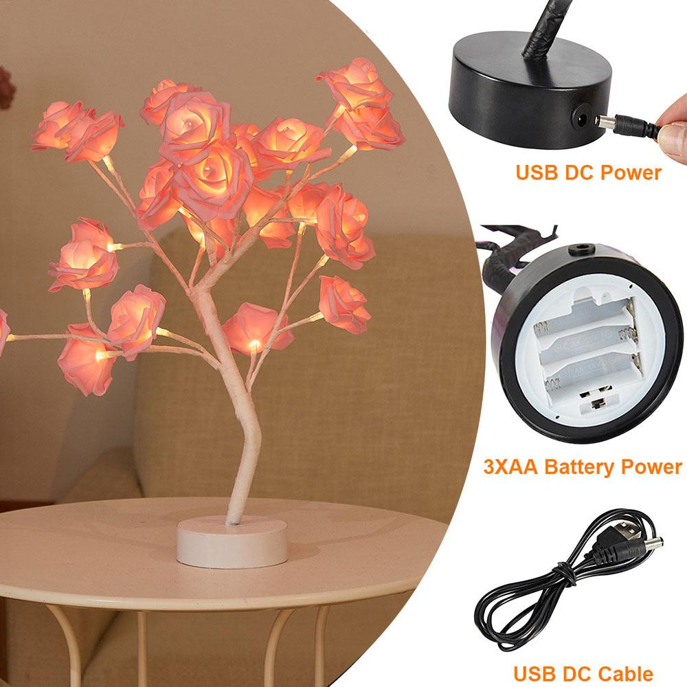 Rose Flower Tree Lights USB Battery LED Table Lamp Bonsai Tree Night Lights Garland Bedroom Decoration Christmas Lamp Home Decor