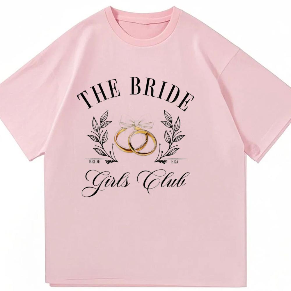 The Bride Girls Club Graphic T Shirt Minimal Gold Wedding Ring Leaf Floral Script Letter Print Crew Neck Unisex T Shirt