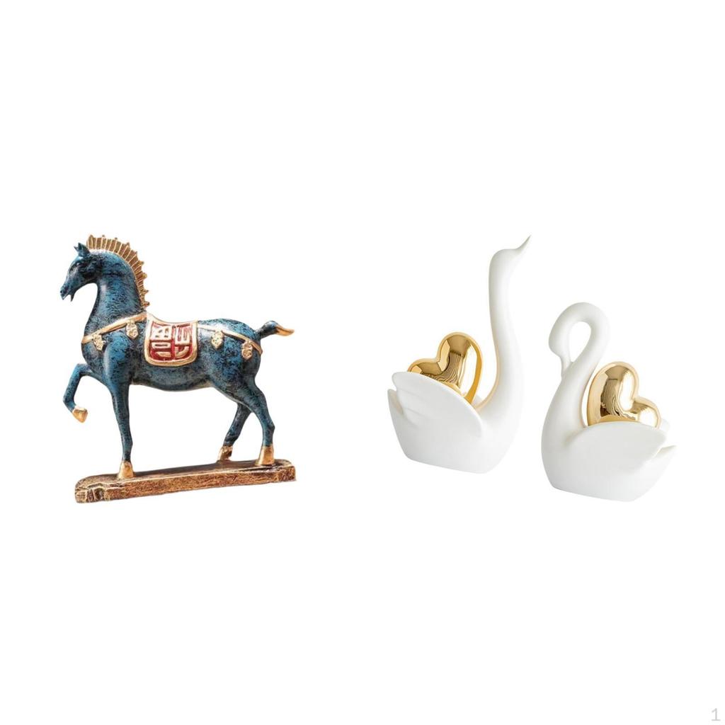 Graceful Equine And Swan Figurines Artistic Desktop Ornaments Fengshui Sculptures for Living Room