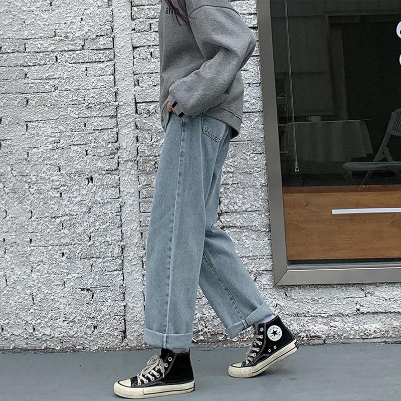 Versatile personalized high-waisted denim wide-leg pants women's loose and thin 2025 autumn and winter new straight jeans