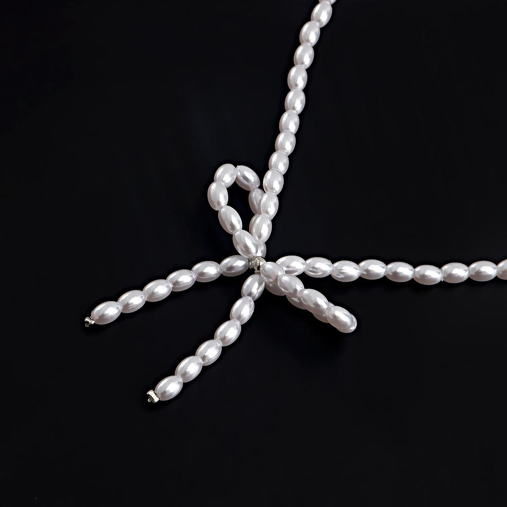 Elegant Pearl Zircon Bowknot Necklaces for Women Imitation Pearl Bow Choker Necklaces Exquisite Bowknot Tassel Pendant Necklace