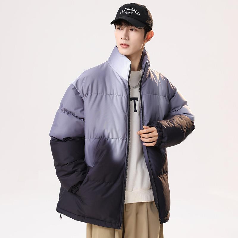 

Новая высококачественная зимняя хлопковая куртка с градиентной расцветкой для мужчин и женщин, уличная, свободного кроя, парная, повседневная, универсальная, на хлопковой подкладке 2XL чёрный