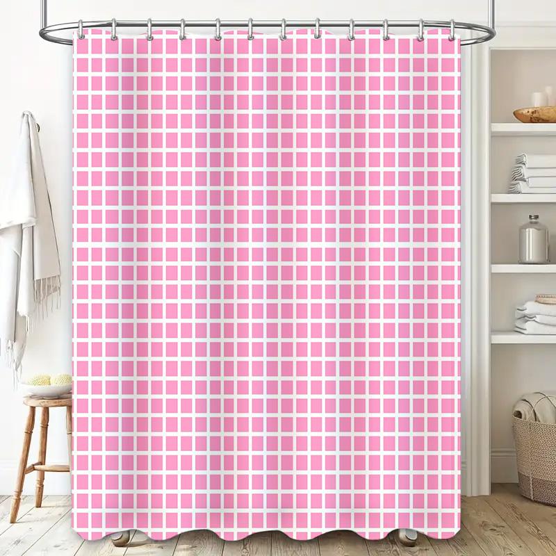 Pink Plaid Shower Curtain Bath Room Decor Waterproof Fabric Available in Various Sizes Perfect for Adding Style to Your Bathroom