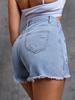 European & American Style Raw Hem Ripped Denim A-line Skort for Women
