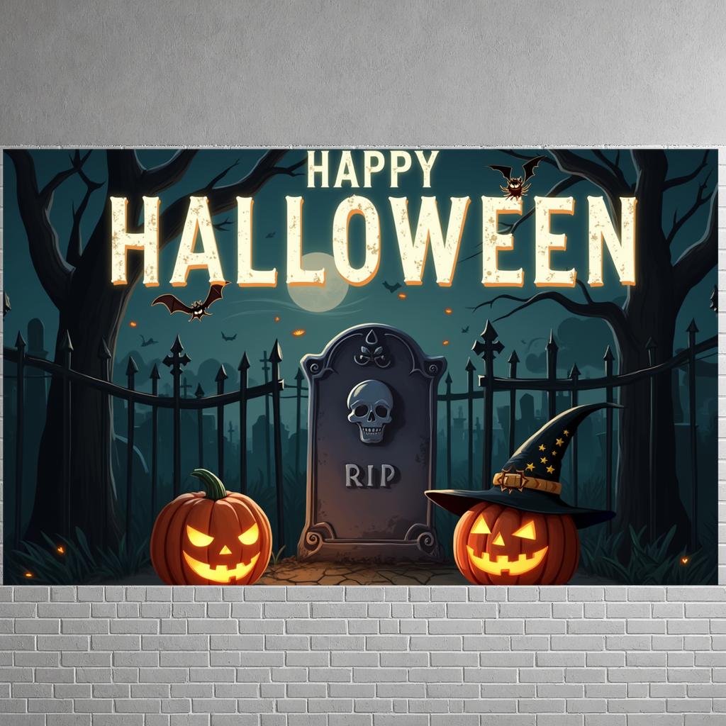 Event Decoration Banner Spooky Elements Halloween Decoration Halloween Party Banner Graveyard Scene Spooky Backdrop For Spooky