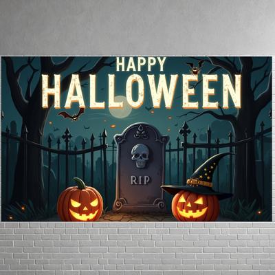 Event Decoration Banner Spooky Elements Halloween Decoration Halloween Party Banner Graveyard Scene Spooky Backdrop For Spooky
