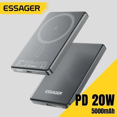 Essager İnce Power Bank 5000mAh Harici Pil Şarj Cihazı iPhone 15 14 13 Pro Max Power Bank PD 20W Manyetik Kablosuz Şarj Cihazı