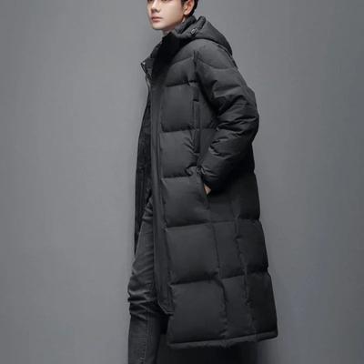 Jachetă unisex pentru bărbați, cu glugă groasă, cu fermoar, parka, pentru femei, peste genunchi, jachetă căptușită de iarnă, foarte lungă