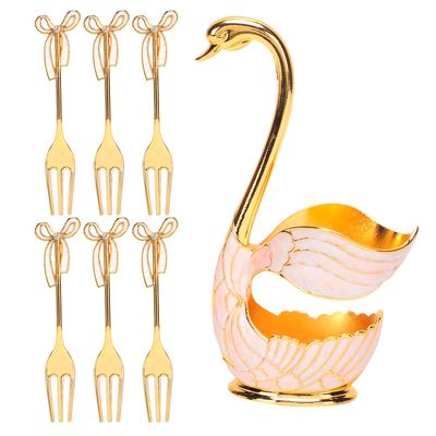 Tableware Sets Coffee Fruit Dessert Spoons Household Tableware with Swan Holder Decoration(Golden
