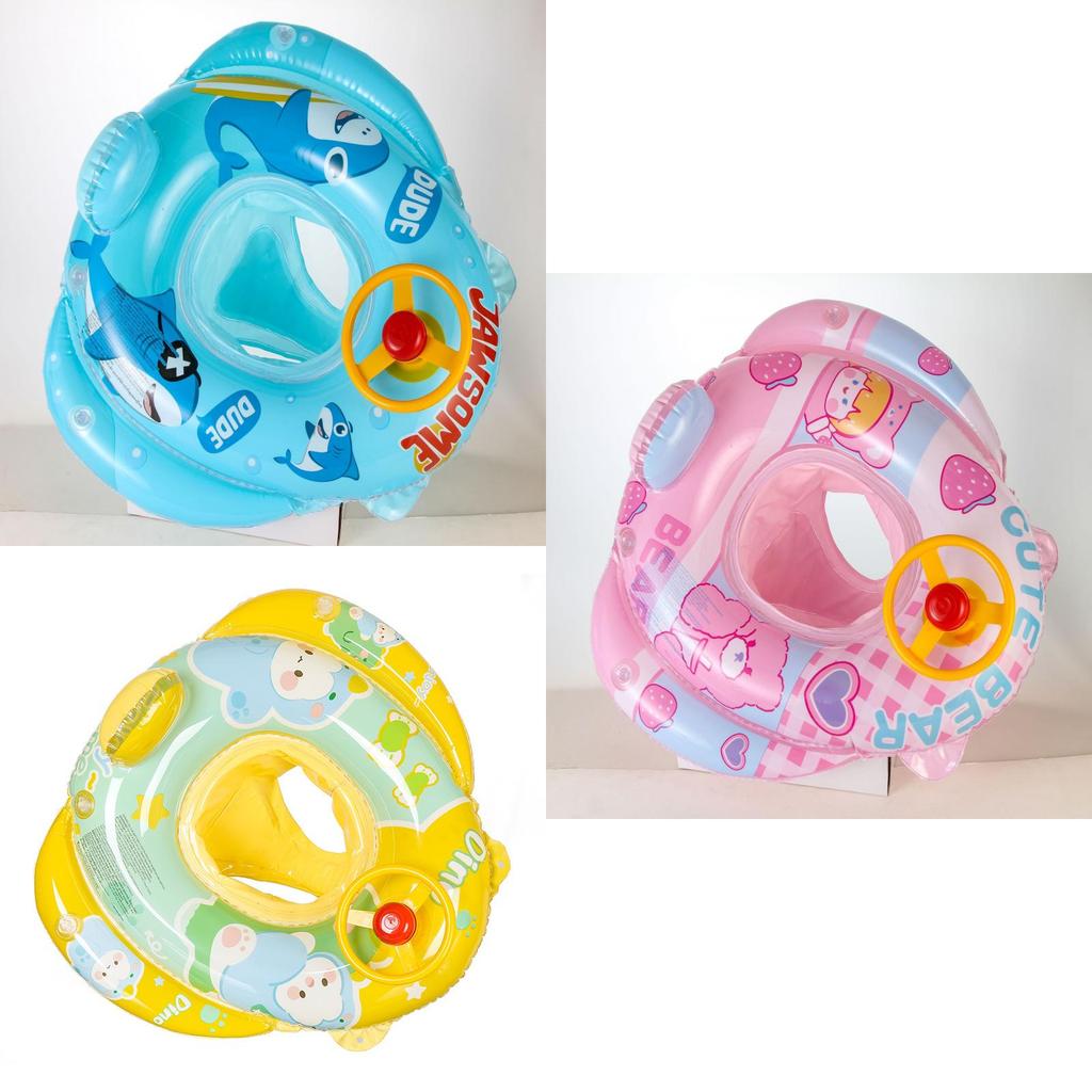 New Cartoon Bear Thickened Inflatable Bottom Children's Swim Ring Baby Infant Steering Wheel Swim Ring Sitting Ring Buoy