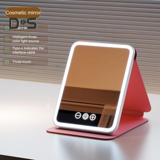 LED-beleuchteter Schminkspiegel, 3 Farbmodi, einstellbar, 2-in-1-Klappkosmetikspiegel, per USB wiederaufladbar, tragbarer Reise-Kosmetikspiegel