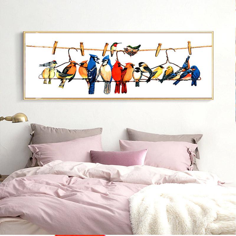 Tierische horizontale Vögel auf den Linien, Öl-Leinwand-Gemälde, Pop-Art-Poster und Drucke, Bilder, Wohnzimmer, Schlafzimmer, Heimdekoration