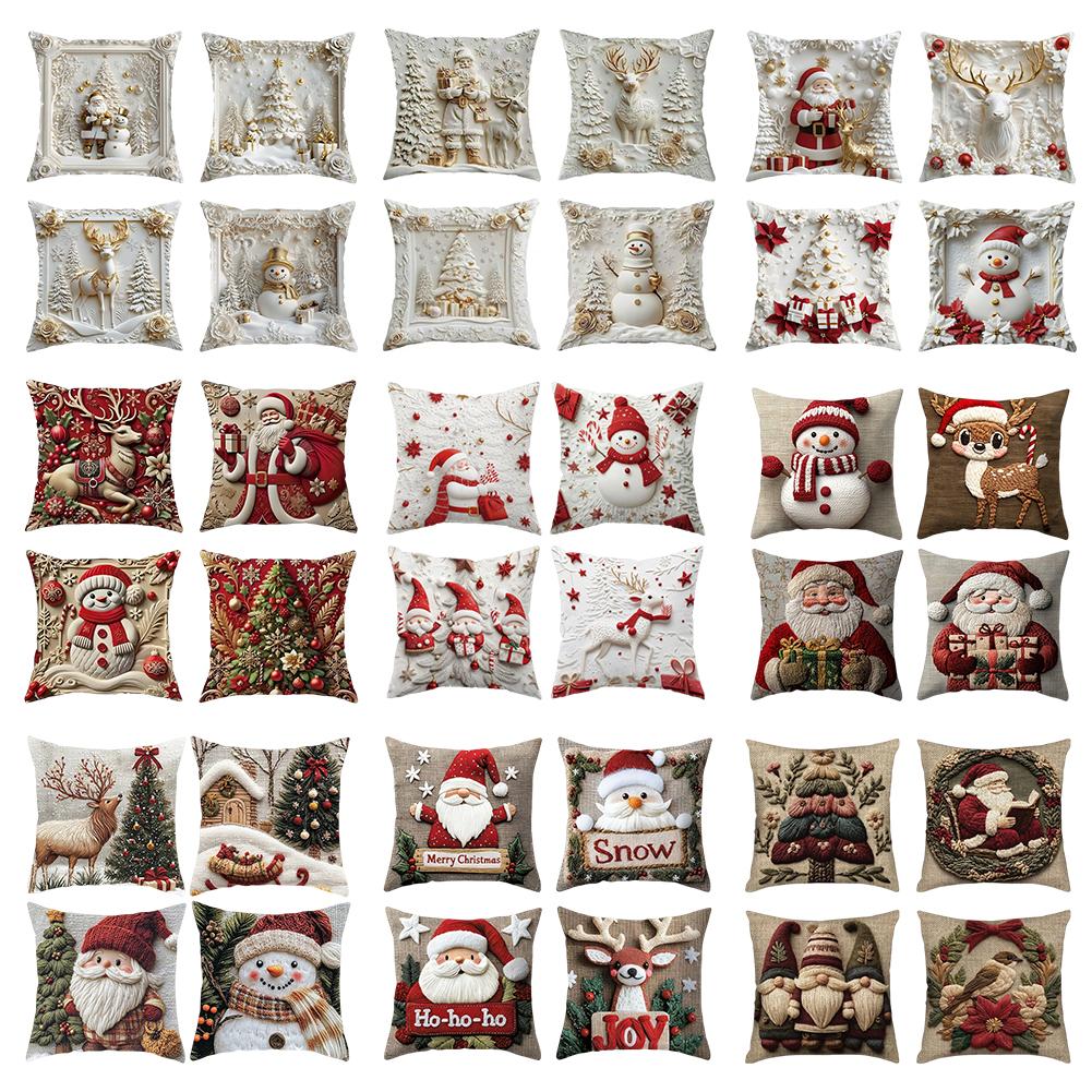 2025 45x45cm Christmas Pillowcase Cartoon Santa Snowman Elk Sofa Cushion Cover Home Bed Car Decor Merry Xmas Square Pillow Case