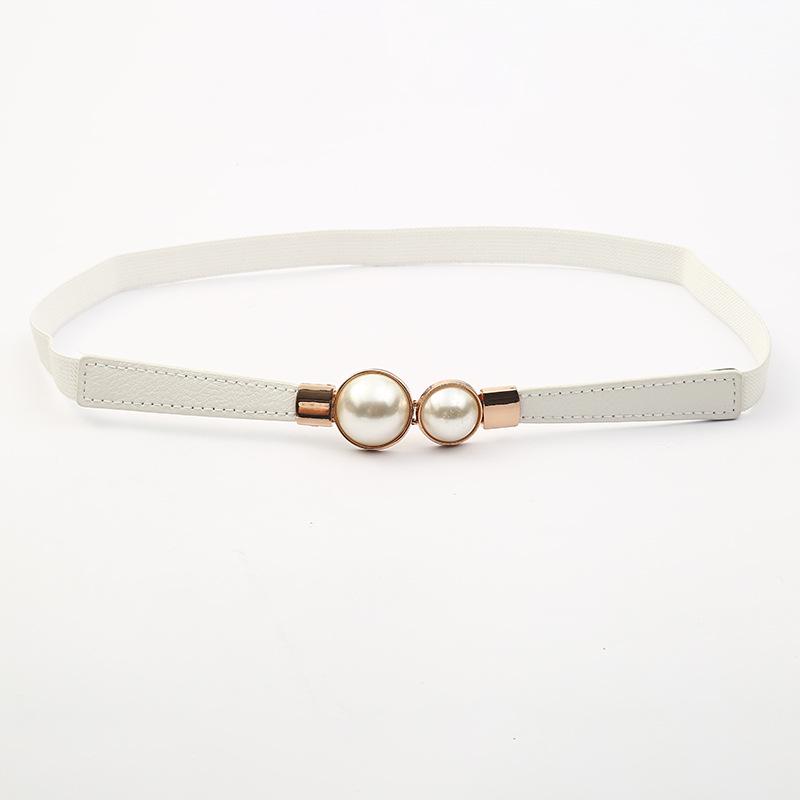 Sweet Pearl Elastic Waistband for Women - Versatile Thin Leather Belt for Skirts & Coats