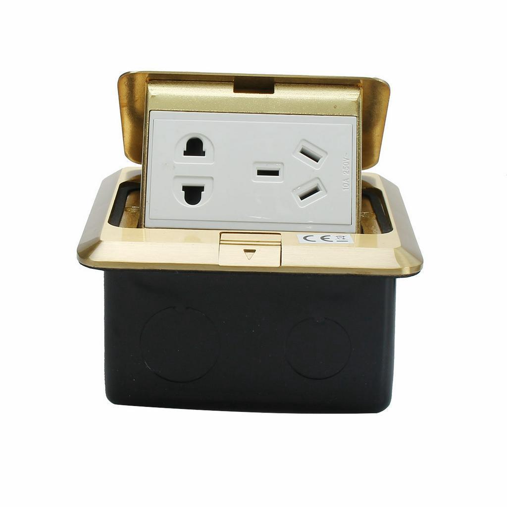 Aluminum Alloy Golden 10A Pops- Up Floor Socket Waterproof Ground Sockets Plug 2 Way Electrical Switches Power Outlet 2500W