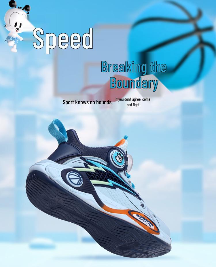 Babudou Boys' Autumn Leather Breathable Sneakers - Mid-Large Child Basketball Shoes with Rotary Button, Ideal for Running.