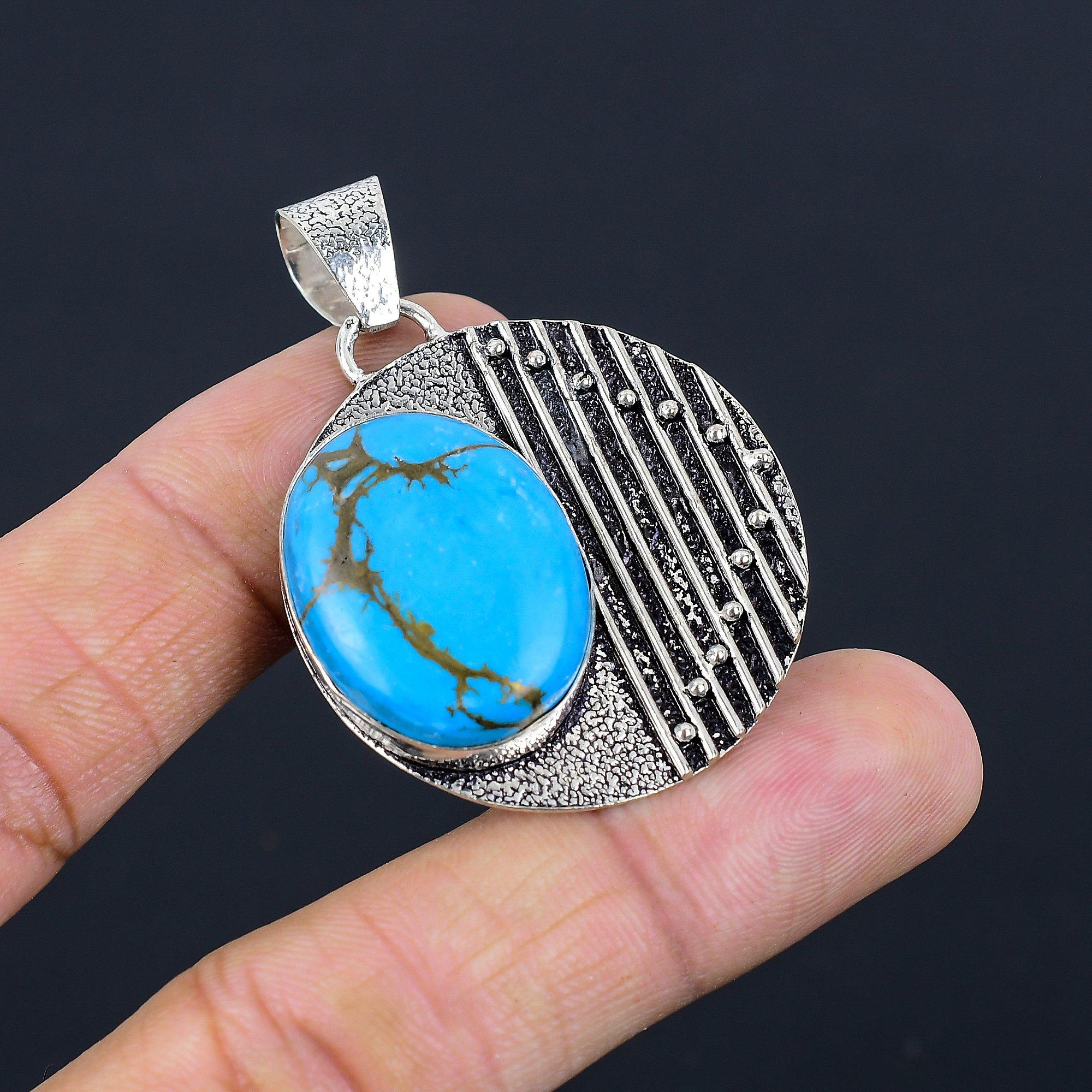 Birthday Gift For Her Natural Arizona Turquoise Gemstone Pendant 925 Silver