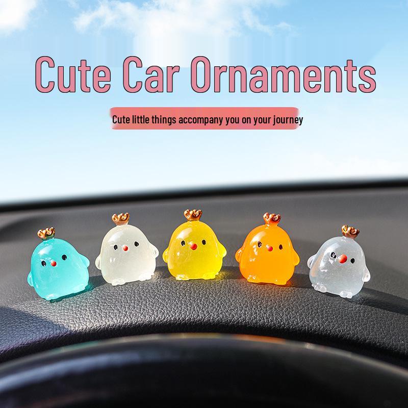 Cute Crown Chicken Mini Luminous Ornament for Car and Home Decor