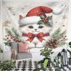 Christmas Cat with Santa Hat and Bow Pattern Wall Hanging Tapestry Decorative Tapestry Home Decor for Bedroom and Living Room