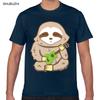 Tops T Shirt Men Sloth Playing Ukulele Uke Insturment Funny White Print Male Tshirt Fashion Tshirt Men Cotton Brand Teeshirt