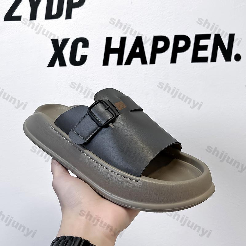 Fashion Men's One Word Slippers 2025 Summer Outdoor Platform Sandals Fashion Buckle Strap Lightweight Comfortable Soft Sole Beach Shoes