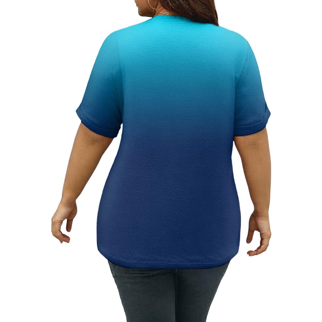 Women's Fashion Casual Printed V-Neck Short Sleeve Large Size T-Shirt Top