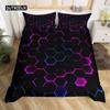 Red Glowing Polygonal Grid Pattern Bedding Set, 135×200 Duvet Cover Set With Pillowcase, 260×220 Quilt CoverBlack Blanket Cover