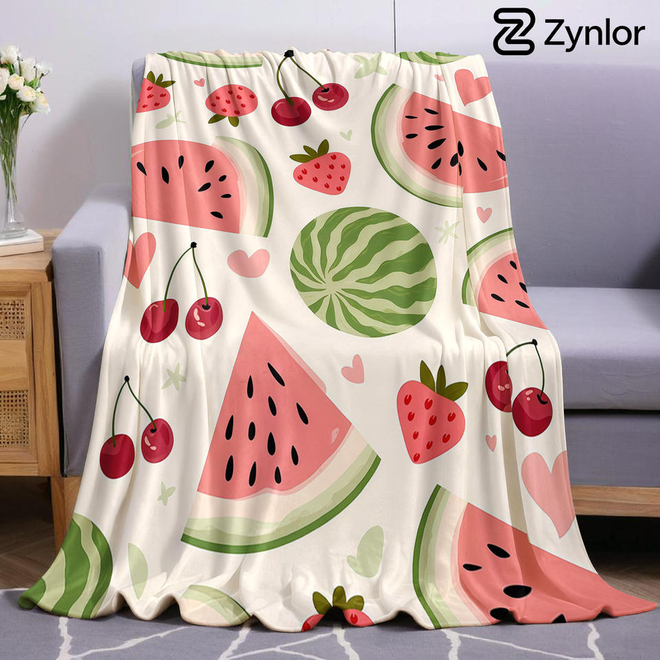 Watermelon Mix Cartoon Anime Print Flannel Blanket Soft Warm Throw for Kids Bedroom Sofa Bed Christmas Office Car
