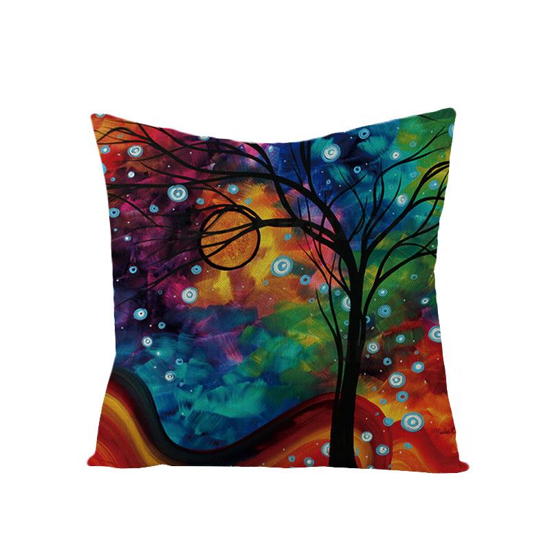 Home Oil Painting Tree Pillow Cover Polyester Sofa Car Pillow Cushion Cover Combination Pack