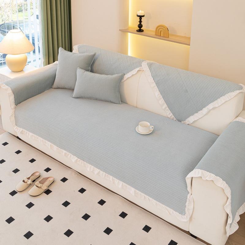 Foreign Trade Matte Fleece Fabric Sofa Cushion Universal In All Seasons Korean Small Fresh Style Non-Slip Simple Solid Color Fungus Edge