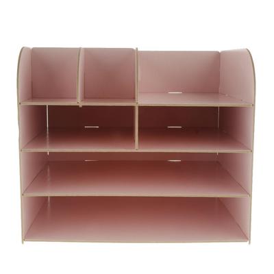 Desktop Organizer Office Storage Rack Wood Display Shelf Pink