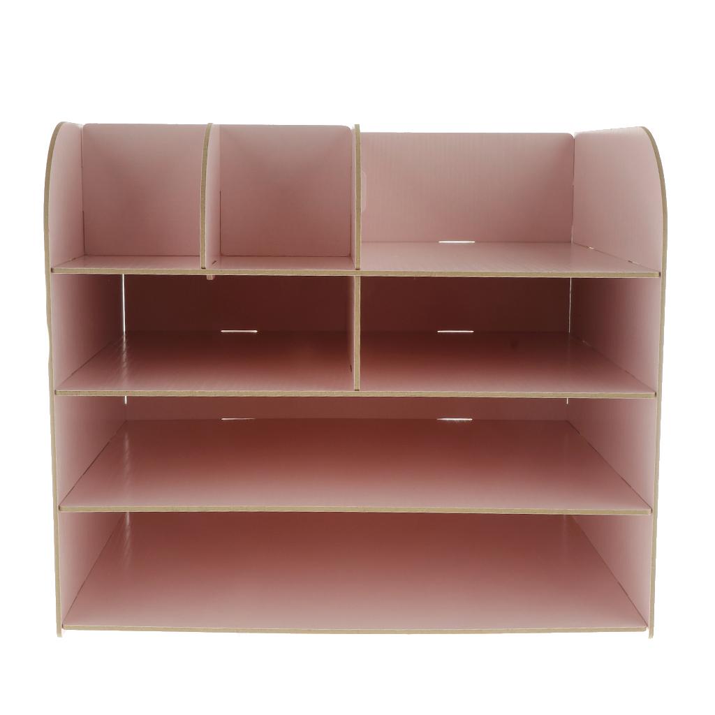 Desktop Organizer Office Storage Rack Wood Display Shelf Pink
