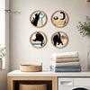 Nordic Style Wall Decoration 4 Pcs Minimalist Black Cat Art, Geometric Round Circle Wooden Matte Finish Decor Decor, Abstract Hanging Sign for Living