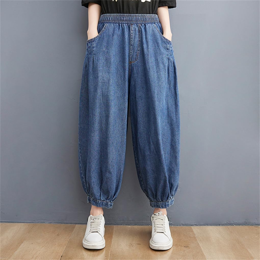 Sarouel Loose Wide Leg Denim Gaucho Cropped Fall Size [Mohokyo] Women's Pants, Fit, Pants, Pants, Pants, Length, Figure-Flattering, Casual, Spring,