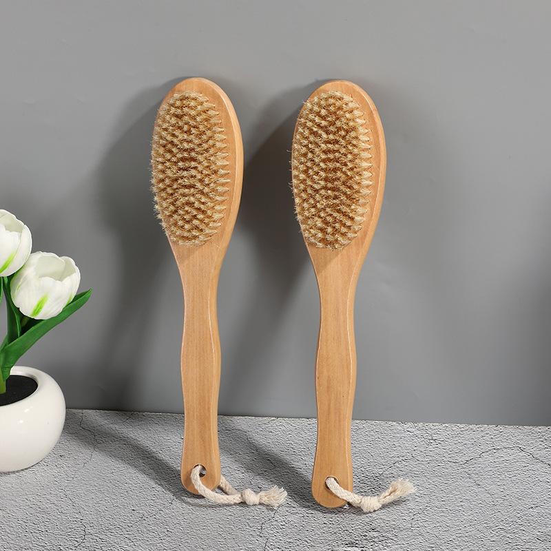 1Pcs Wooden Long Handle Bristle Shower Body Brush Bathing Massage Back Body Exfoliating Brush Bathroom Wash Brush Bath Tools