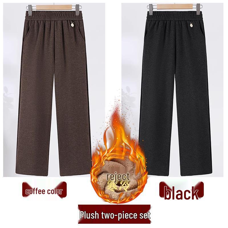 2024 Fashionable High-Waisted Woolen Pants for Middle-Aged & Elderly Women - Elastic Waist, Loose Fit, Plus Size for Autumn/Winter