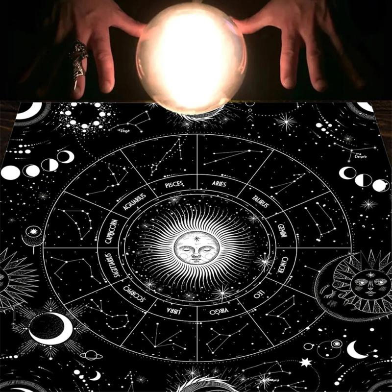 Tarot Card Tablecloth Altars Cloth Astrology Divinations Non-Slip Mat 12 Constellations Tablecloth Tapestry Home Decors