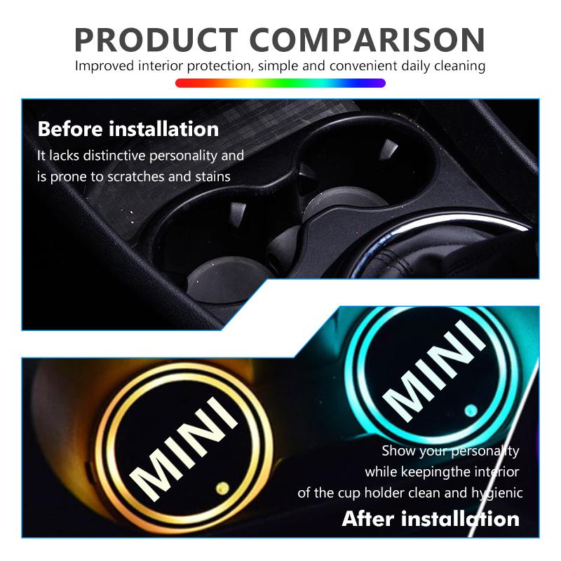 For MINI Car Cup Holder Bottom Pad 7 Color Luminous LED Coaster Cooper One S JCW Countryman R56 R50 R53 R55 F56 F55