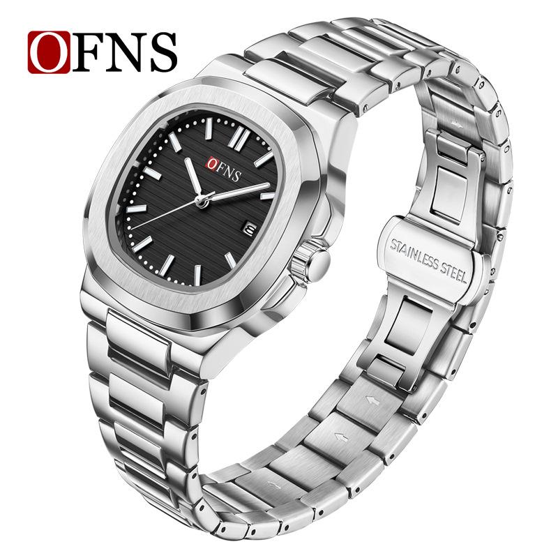 OFNS Luminous Waterproof Quartz Watch – Parrot Shell Stripe, Unisex Wristwatch with Calendar