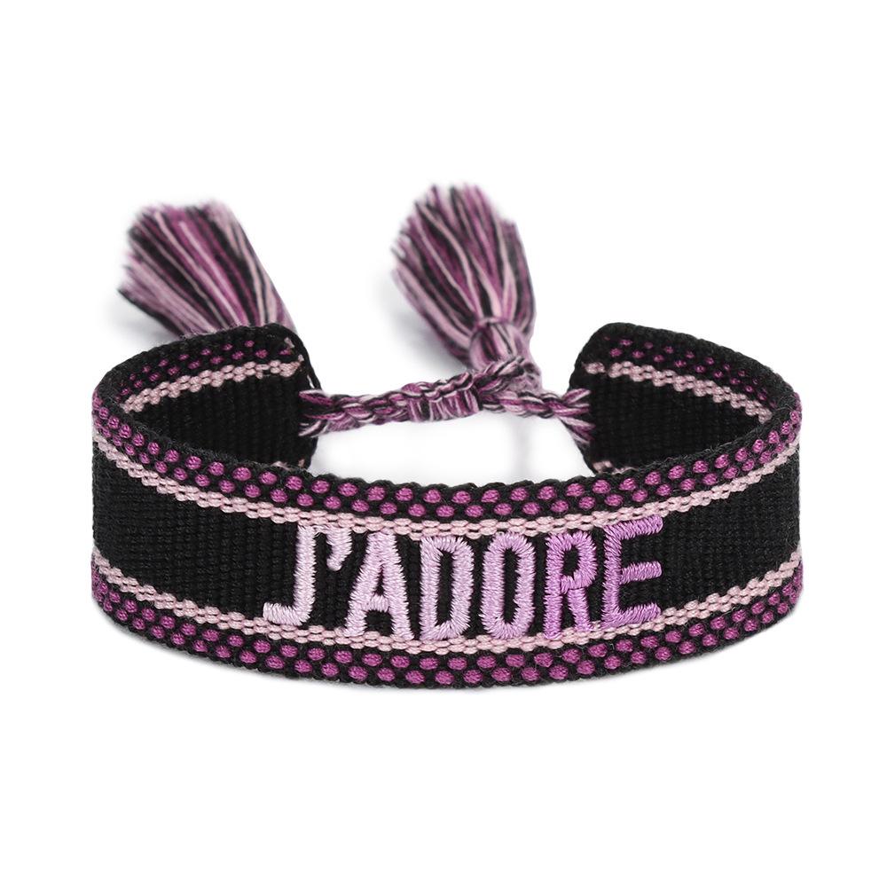 J'adore Bracelet: Embroidered Letter Tassel Wristband for Women & Couples
