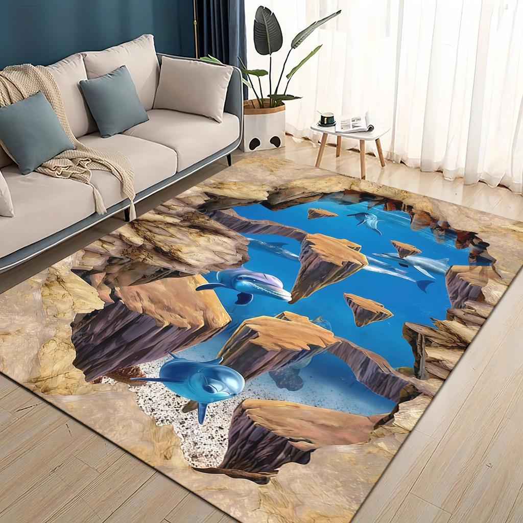 27 Style 3D Illusion Pattern Hallucination Underwater Dino Carpet Rug for Living Room Bedroom Home Sofa,kids Non-slip Floor Mat