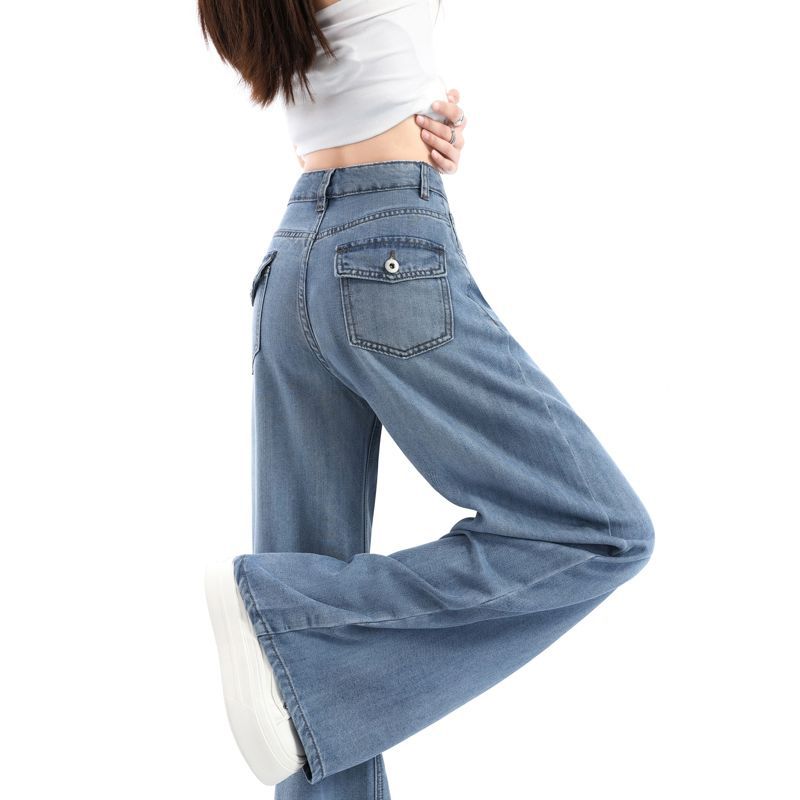 Thin Lyocell Tencel High Waist Relaxed Wide Leg Breathable Denim Pants For Women Summer Casual Pants Oversize Denim Trousers
