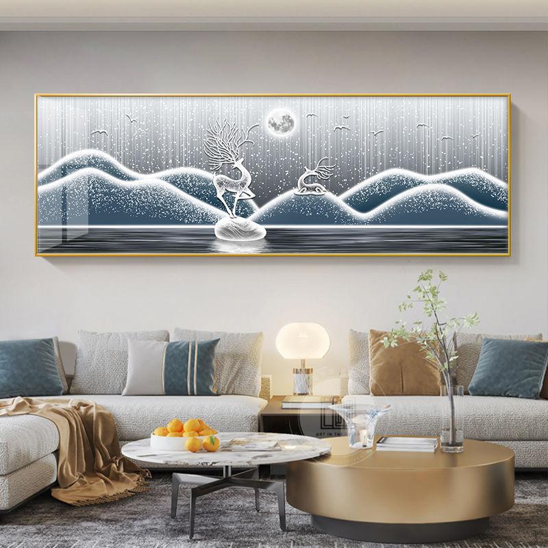 Chinese Style Golden Leaves Deer Canvas Painting Feathers Wall Art Feng Shui Mountain Posters and Prints Living Room No Frame
