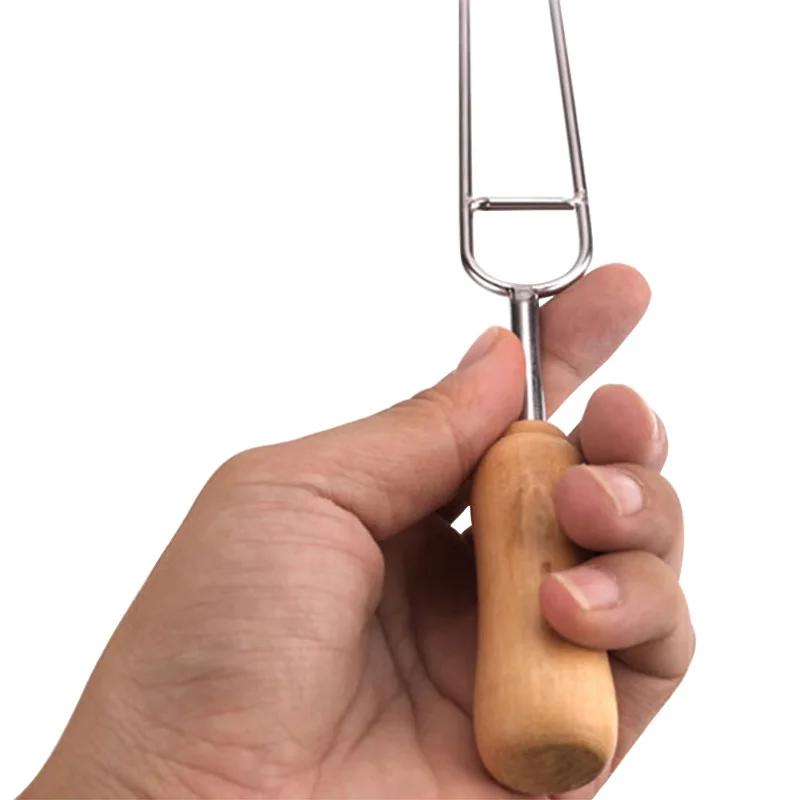 39cm 6pcs BBQ Skewers Long Wooden Handle Kebab Barbecue Grill Stick Wood BBQ Fork Stainless Steel Outdoors Grill Needle