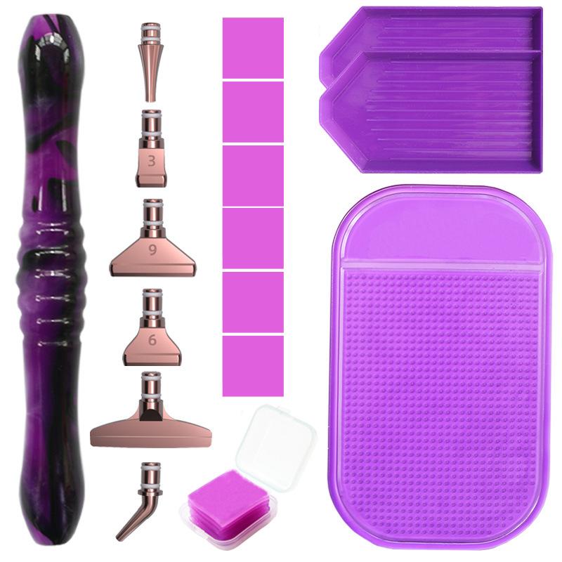 Harz Diamantmalerei Stift Set mit 6 austauschbaren Metallspitzen 6 Wachsblöcken 2 Sortierschalen und Bohrmatte für 5D Diamantmalerei Bastelbedarf