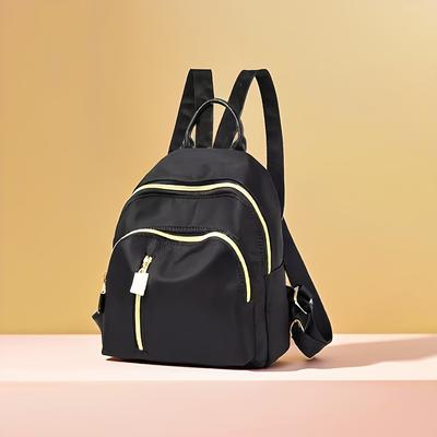 Damenrucksack - Schickes Schwarz mit gelben Reißverschlussakzenten, Mehrere Fächer, Verstellbare Schultergurte, Lässiger Preppy-Stil