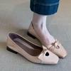 Sheepskin version~ retro apricot versatile flat-bottomed square-headed single shoes, women's one-pedal light-mouth bow ballet shoes