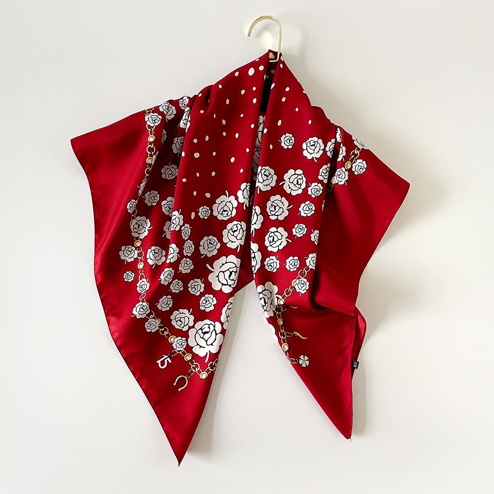 Écharpe Camélia Style Européen et Américain Écharpe Twill À la Mode Légère et Luxueuse Polyvalente, Grande Écharpe Carrée Châle Pare-soleil Foulard