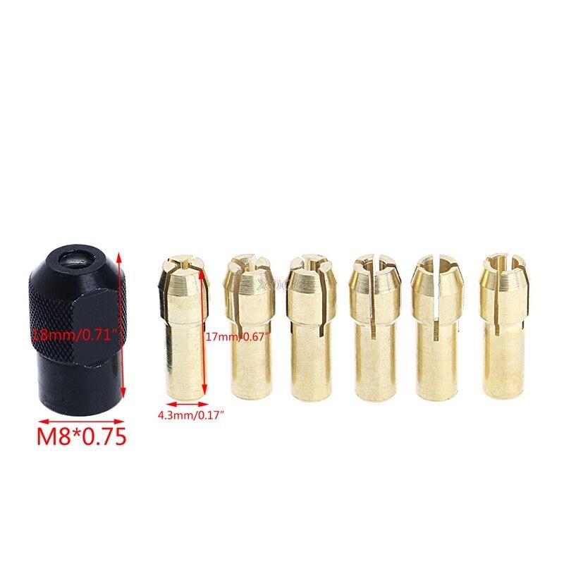 7pcs/lot Dremel Brass Collet 1.0/1.6/2.0/2.4/3.0/3.2 +dremel Check M8*0.75 Fits Dremel Rotary Tools Dremel Accessories A25