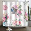 Floral Shower Curtain Flower Butterfly Waterproof Polyester Bathroom Curtain With Hooks Bathtub Screen